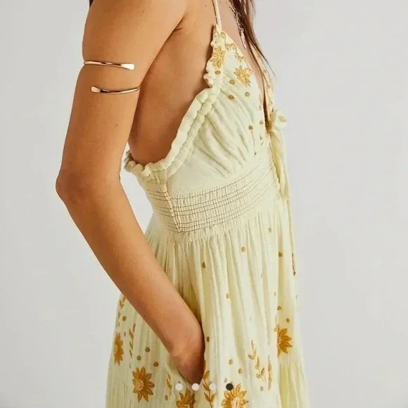New Free People Real Love Embroidered Dress Maxi Summer Its Electric Yellow  XL - www.disolcolor.com